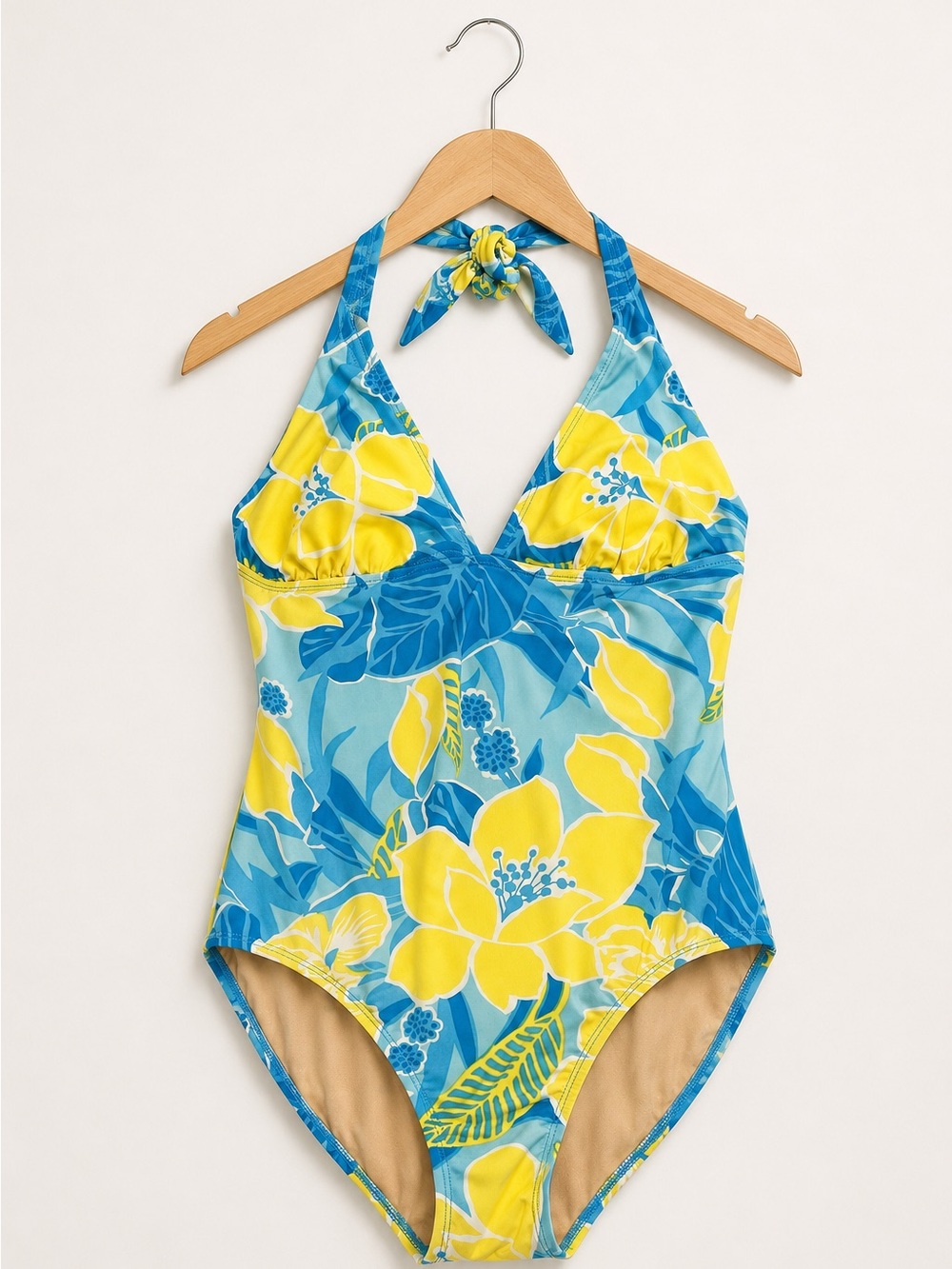 Kids Floral Halter One-Piece Swimsuit - Blue & Yellow